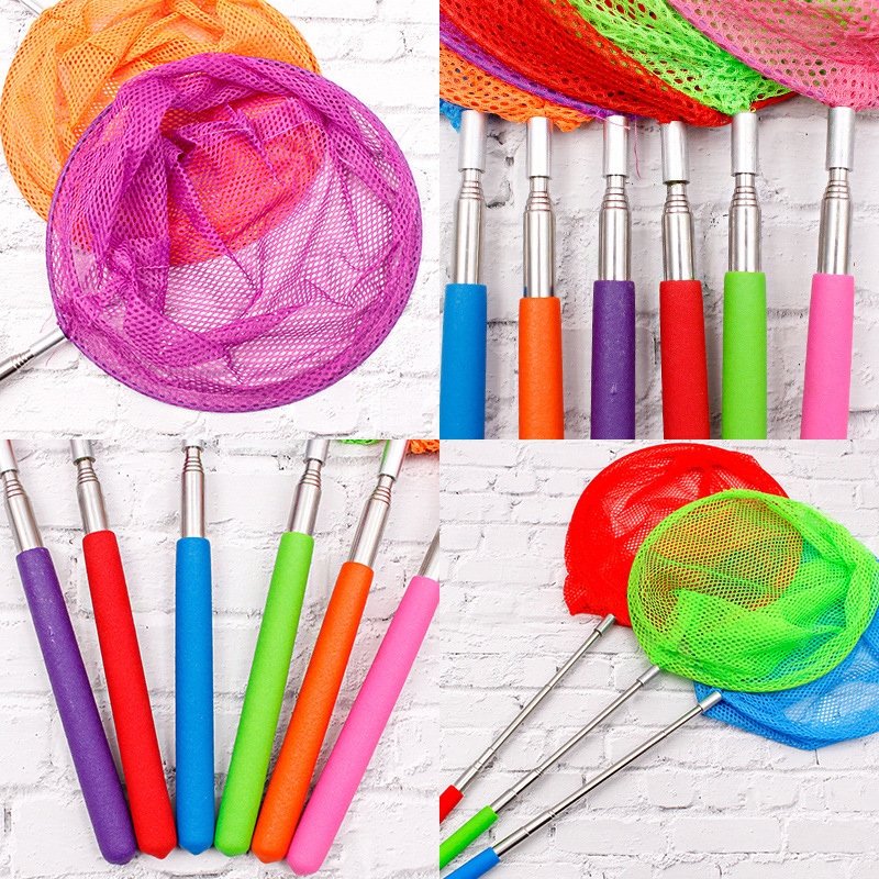 Children's stainless steel telescopic fishing net bag, parent-child outdoor fishing net toy for catching butterflies, insects and fish playing in water details Picture