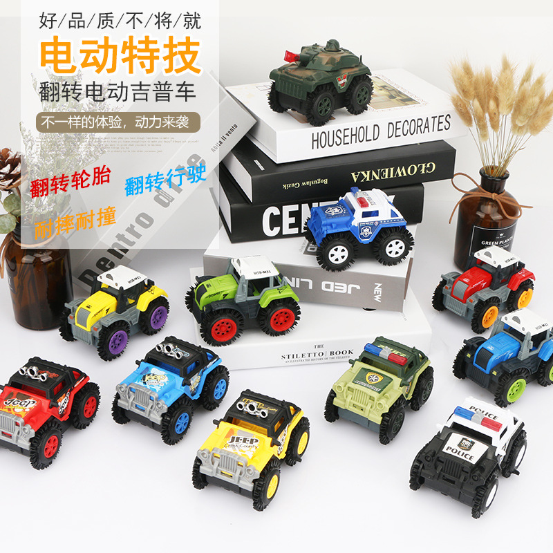 Cartoon educational electric dump truck, children's stunt car, flip toy car, electric toy car, 1-5 yuan, street stall details Picture