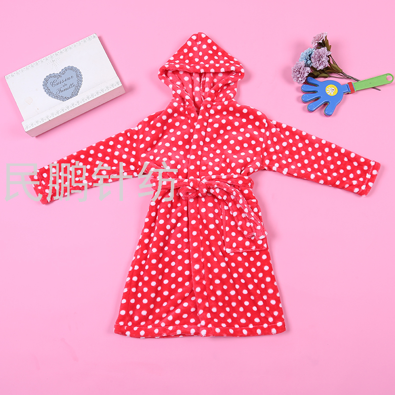 Children's pajamas Boys & Girls Fall/Winter coral velvet nightgown Flannel hooded bathrobe for Kids Large children's pajamas
