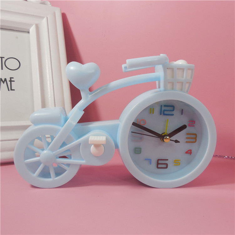 Creative bicycle alarm clock, cartoon desktop small alarm clock model alarm clock, children's clock, student gift and promotional items Specification drawing