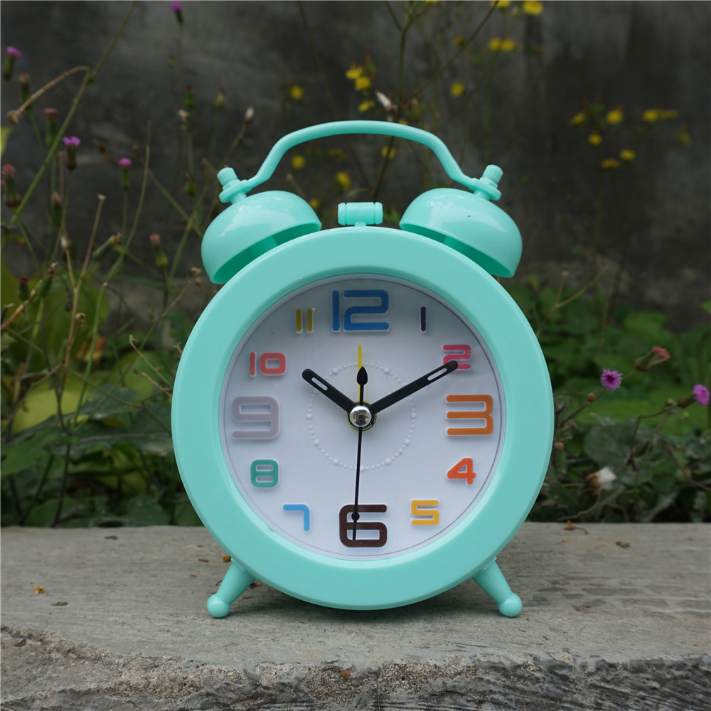 Candy-colored spherical double-bell alarm clock, fashionable clock, three-dimensional digital table clock, fashionable and modern lazy person clock details Picture