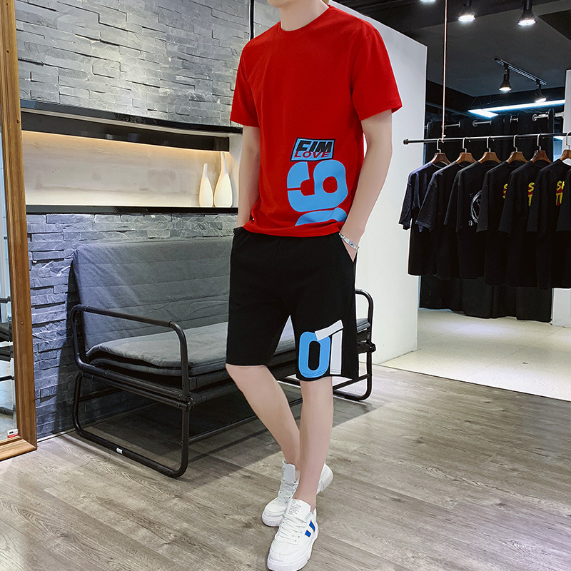 Wholesale of a set of sportswear, shorts, men's summer loose two-piece, fashionable and casual student men's T-shirts details Picture