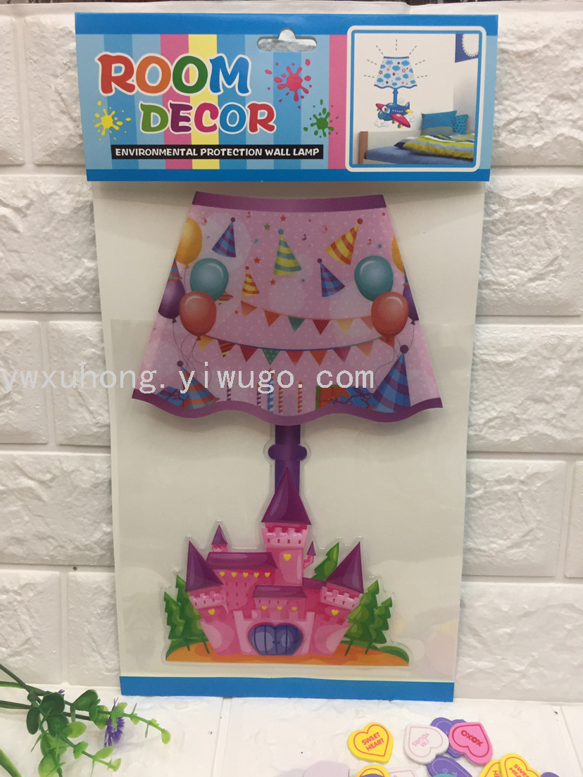 现货LED灯墙贴带开关 卡通烫银圣诞老人 童房床头装饰壁灯贴