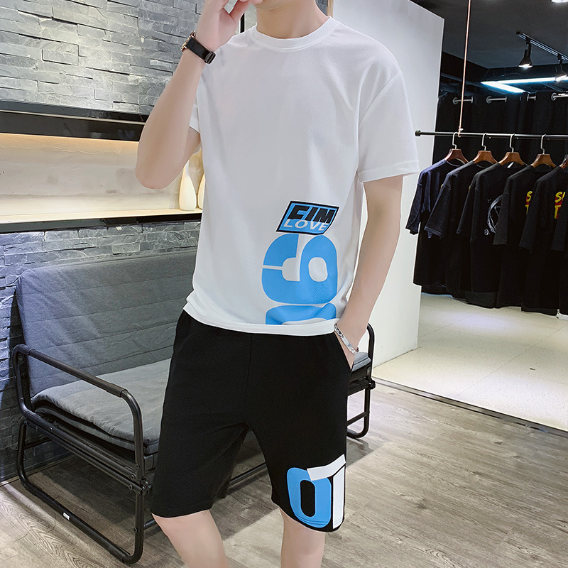 Wholesale of a set of sportswear, shorts, men's summer loose two-piece, fashionable and casual student men's T-shirts Specification image