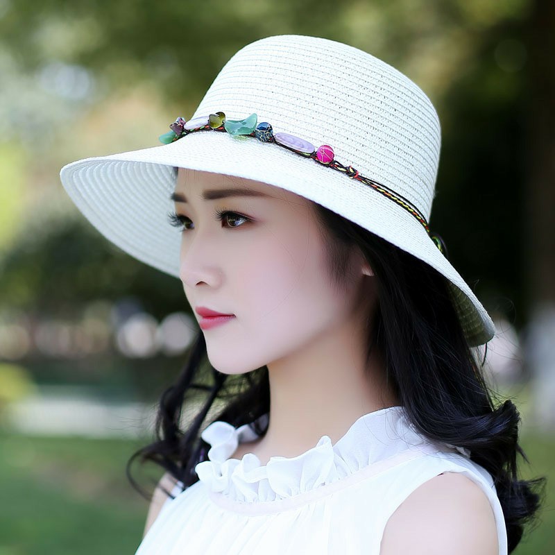 遮阳太阳帽女夏季戴沙滩帽子大檐可折叠旅游韩版百搭盆帽田园风格
