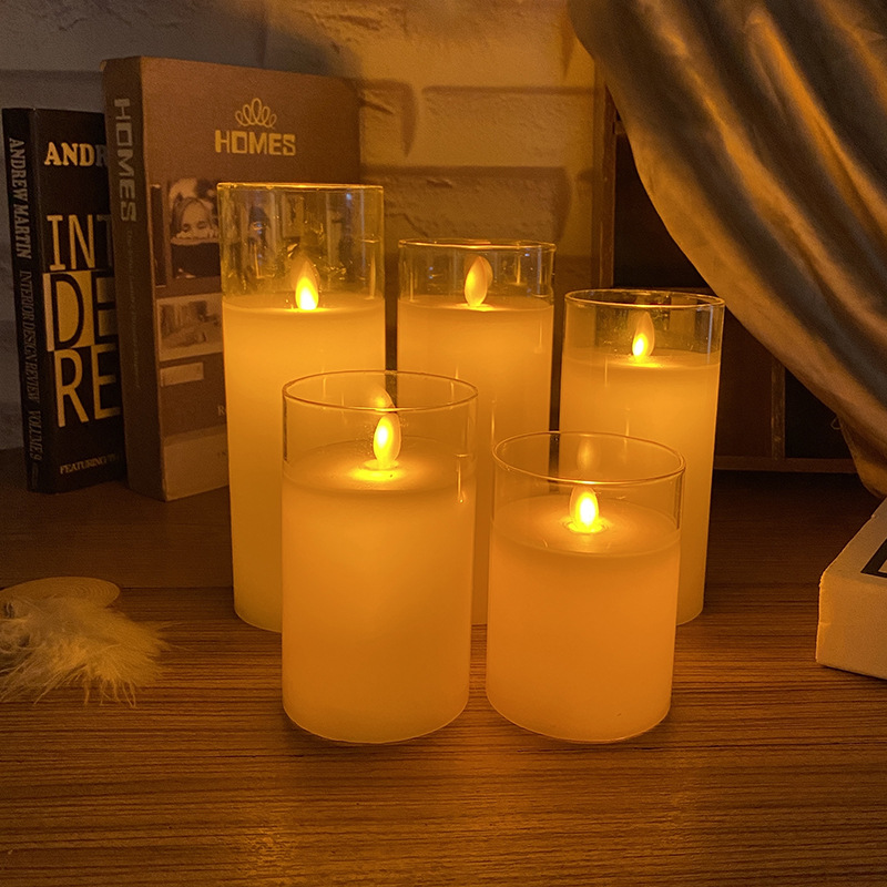 ins glass flat-mouthed electronic candles, simulated flame swinging LED candles, decorative handicrafts and ornaments