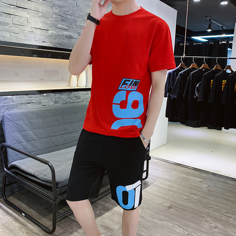 Wholesale of a set of sportswear, shorts, men's summer loose two-piece, fashionable and casual student men's T-shirts