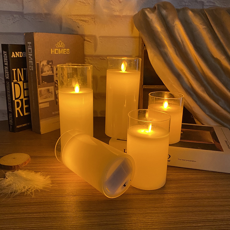 ins glass flat-mouthed electronic candles, simulated flame swinging LED candles, decorative handicrafts and ornaments details Picture