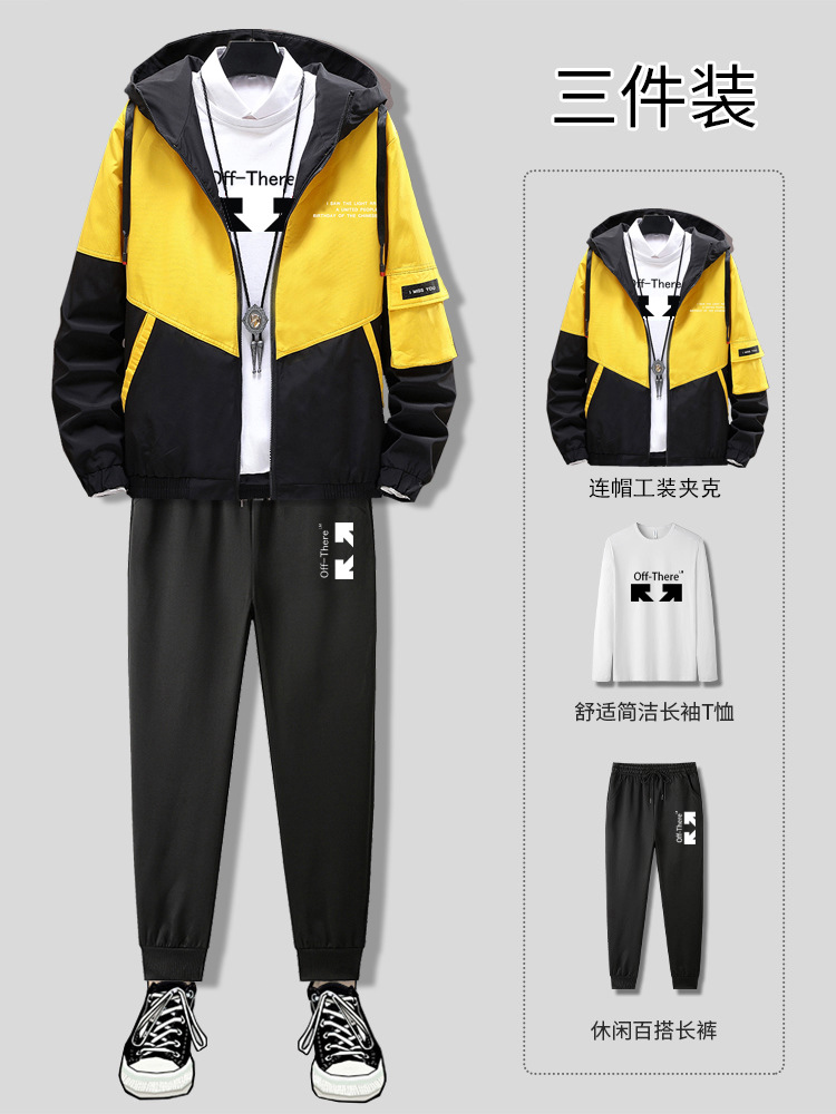 New Spring and autumn season men's three-piece jacket set 2021 Korean version youth suit men's factory direct sales, trendy for teenagers Specification image