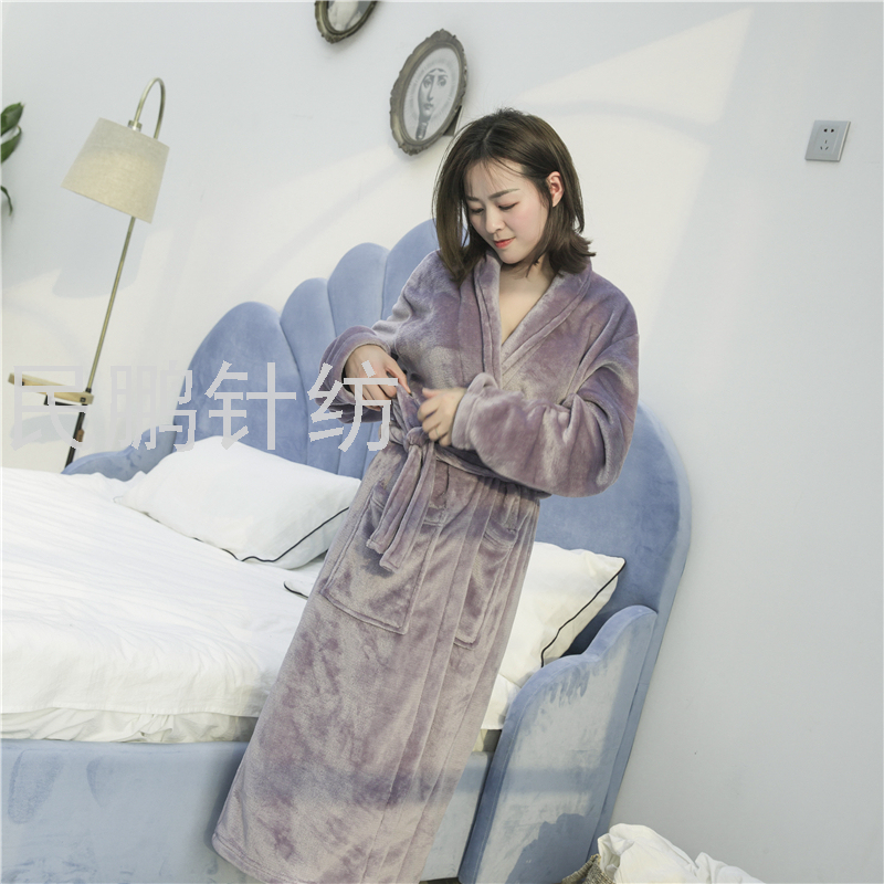 Minpeng's 2023 new styles of bathrobes, couple pajamas, women's thick flannel long morning and bathrobes for autumn and winter, and men's coral fleece home wear for spring and autumn Item Picture