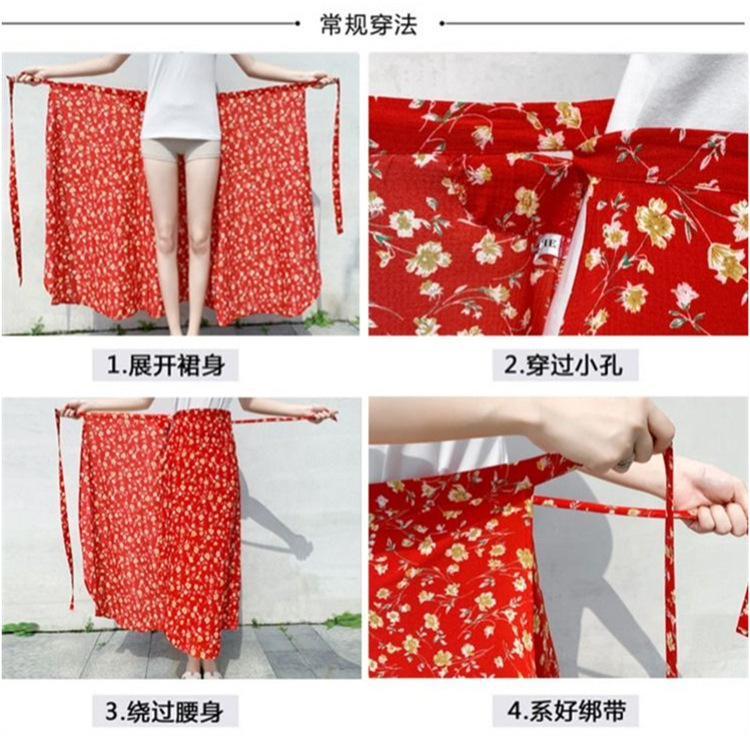 Summer breathable floral one-piece lace-up skirt, wrap skirt, mid-length loose beach vacation skirt trend Application Scenario
