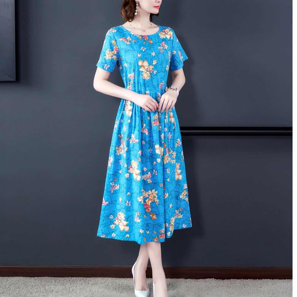Floral print dress for women 2021 New style, fashionable, feminine, elegant and slimming mid-length summer short-sleeved dress details Picture