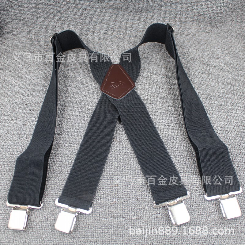 2020 New British-style black X-shaped men's shoulder strap, fashionable and casual, 4-clip elastic strap Specification image