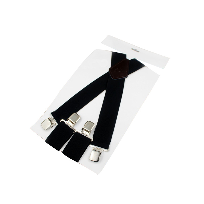 2020 New British-style black X-shaped men's shoulder strap, fashionable and casual, 4-clip elastic strap Item Picture