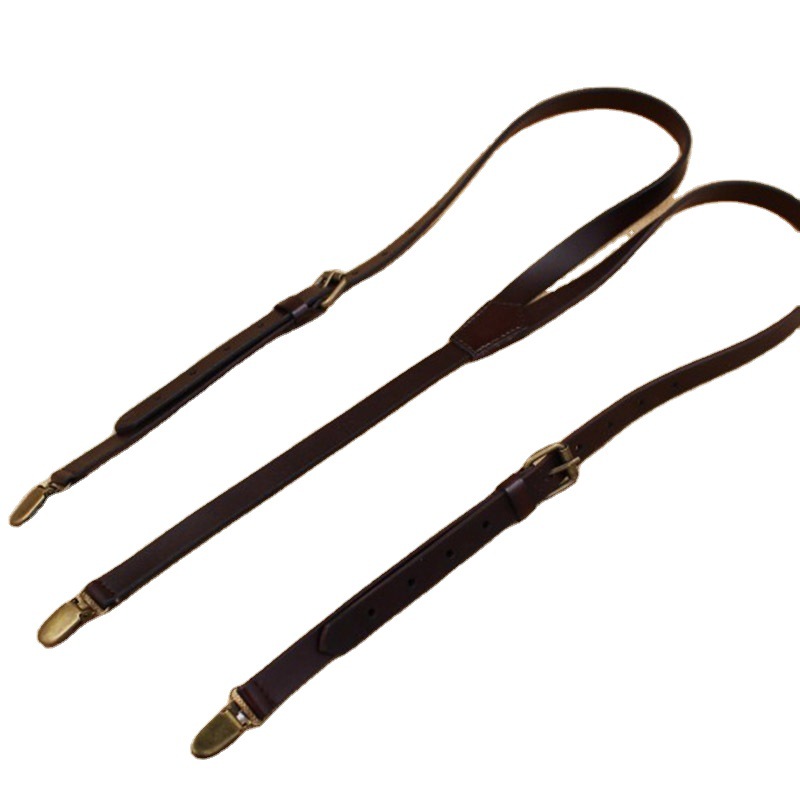 Cross-border manufacturer's 3-clip cowhide shoulder straps for men's adjustable business formal trousers, custom-made shoulder straps Specification image