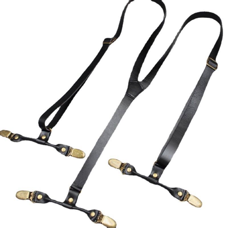 2020 New unisex top-grain cowhide six-clip metal adjustable buckle shoulder strap for outdoor use, sturdy and practical Item Picture