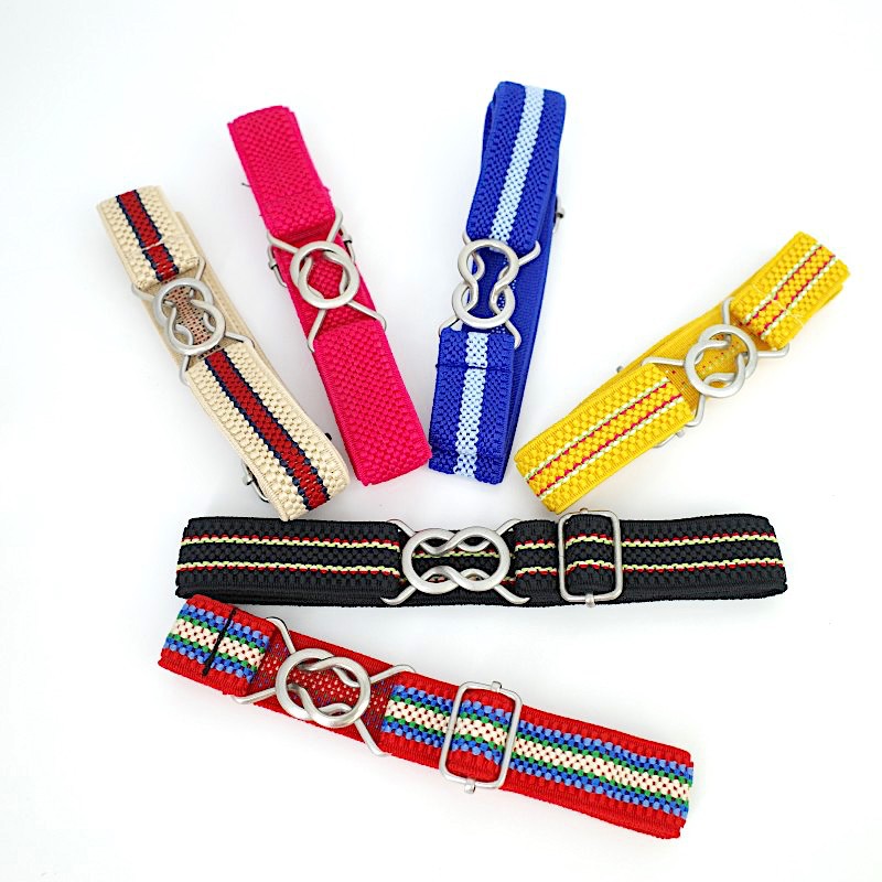 Fashionable button-down children's belt, elastic woven belt, figure-eight buckle children's elastic and tight accessory belt details Picture