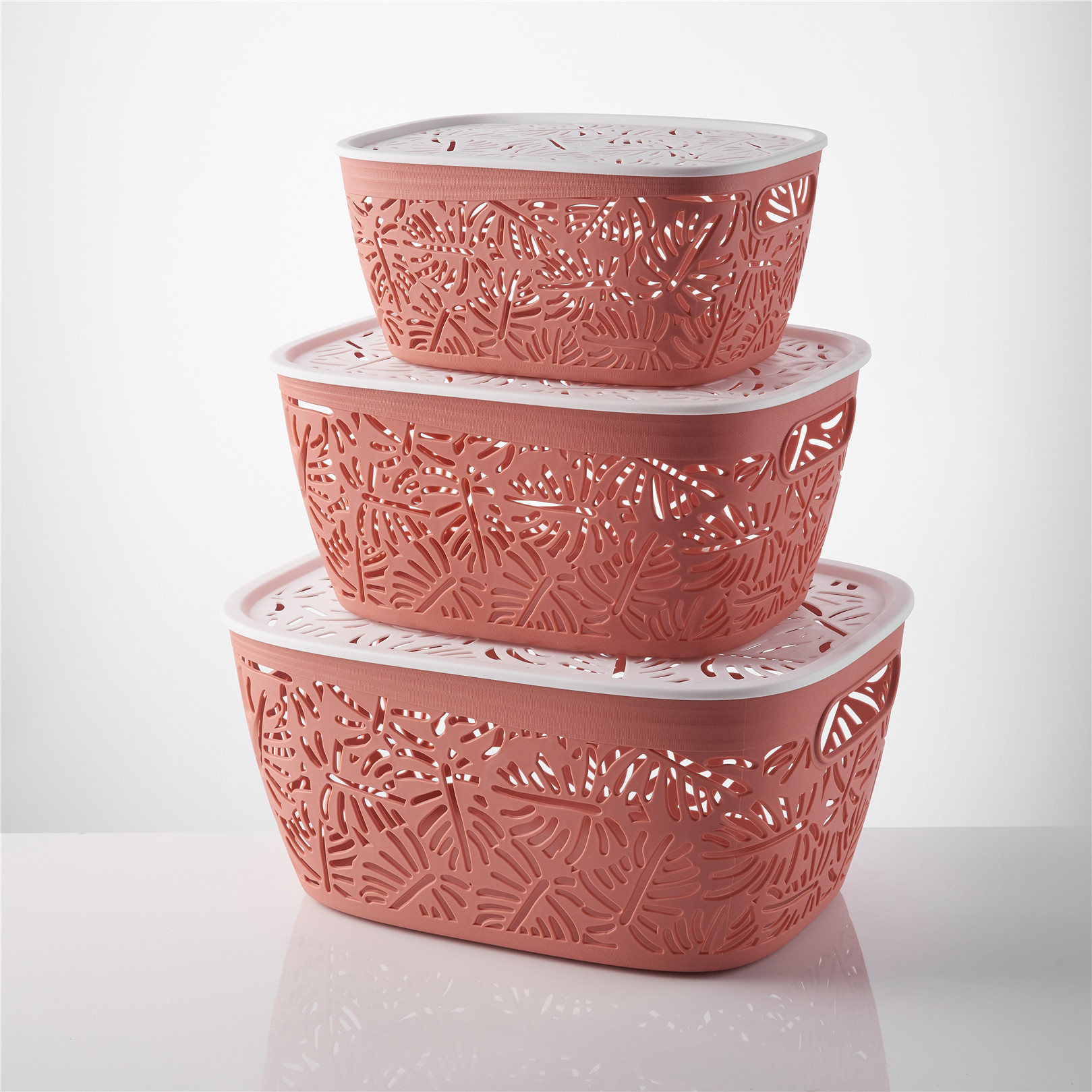 Desktop storage basket, plastic hollowed-out storage basket, kitchen snack and sundries storage box, rectangular bathroom bath basket Item Picture