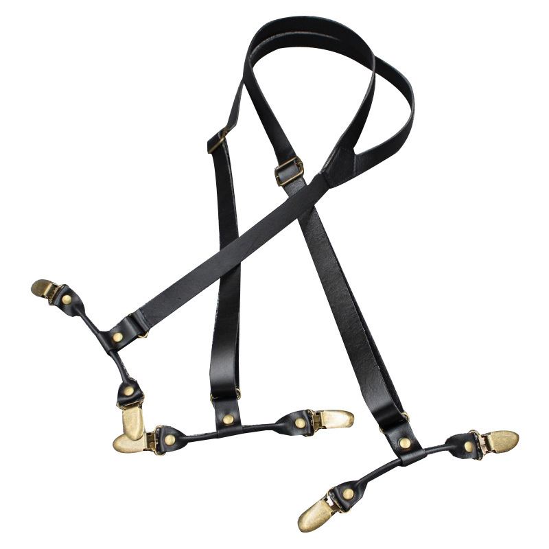2020 New unisex top-grain cowhide six-clip metal adjustable buckle shoulder strap for outdoor use, sturdy and practical details Picture