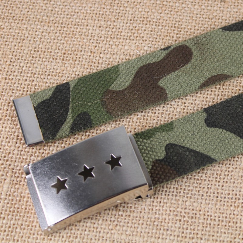 Children's flip board buckle woven fabric waist decoration five-star military training camouflage canvas waist belt student woven Japanese character buckle belt