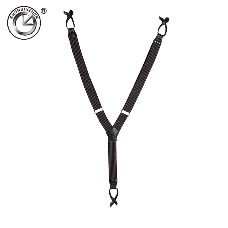Clockwise 4-clip casual and fashionable men's button-down top leather adult Y-shaped jacquard hanging pants with elastic straps Specification image