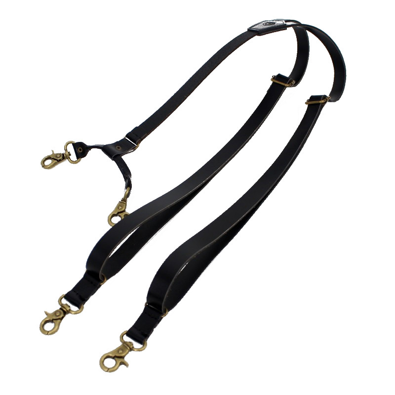 New clockwise leather four-hook combination buckle shoulder strap for both men and women, outdoor sturdy two-layer cowhide shoulder strap Item Picture