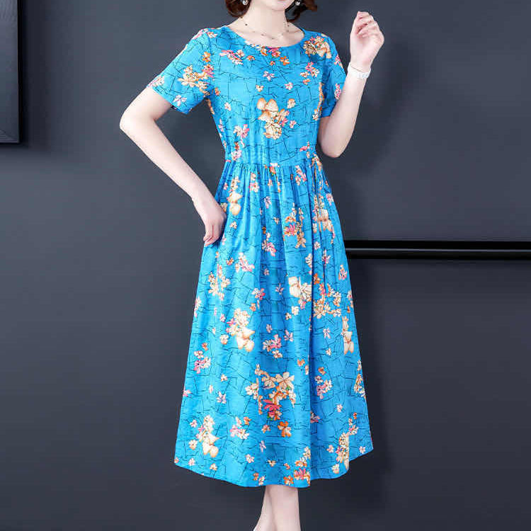 Floral print dress for women 2021 New style, fashionable, feminine, elegant and slimming mid-length summer short-sleeved dress Item Picture