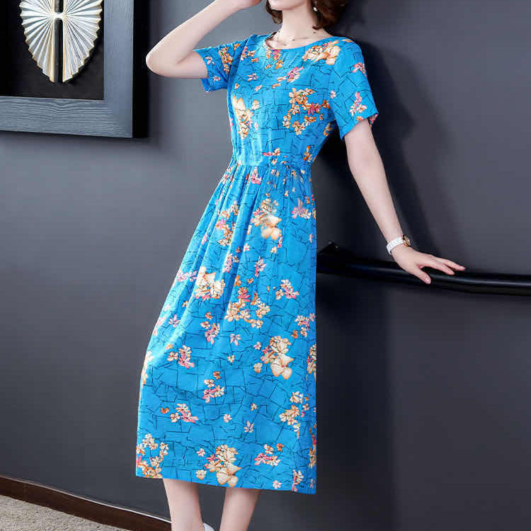 Floral print dress for women 2021 New style, fashionable, feminine, elegant and slimming mid-length summer short-sleeved dress