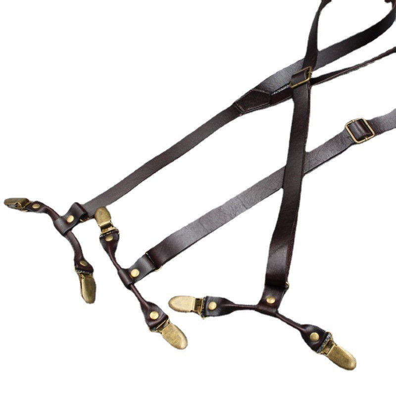 2020 New unisex top-grain cowhide six-clip metal adjustable buckle shoulder strap for outdoor use, sturdy and practical Specification image