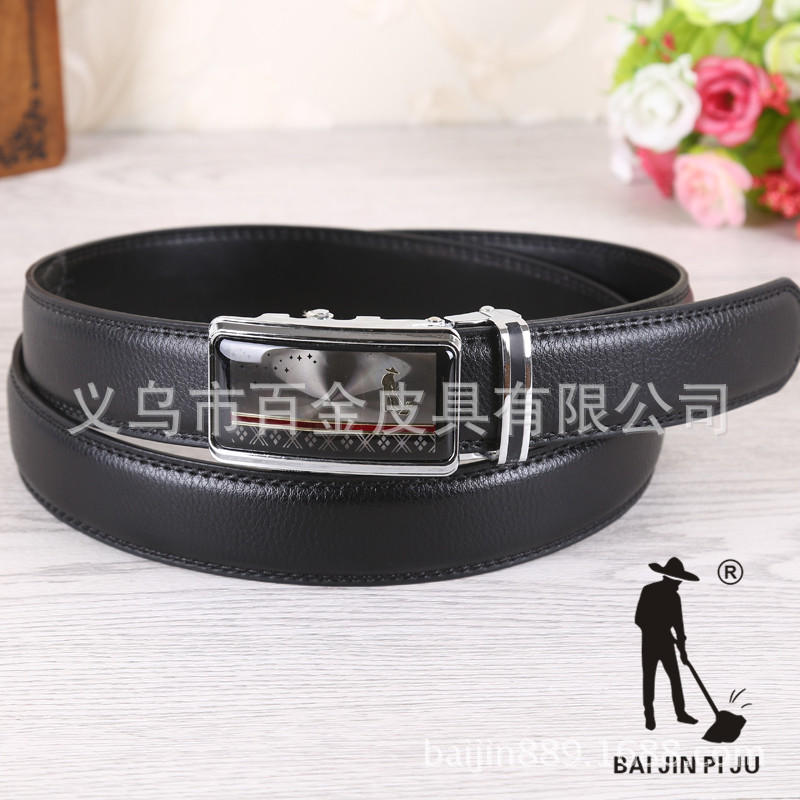 Dos capas de piel de vacuno hombre universal auto hebilla cinturón casual cuero cuero cinturón para adultos negro elástico cintura