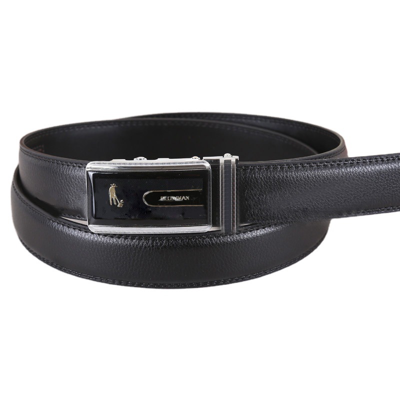 Two-layer cowhide men's universal automatic buckle belt, casual genuine leather belt, adult black elastic waist belt Item Picture