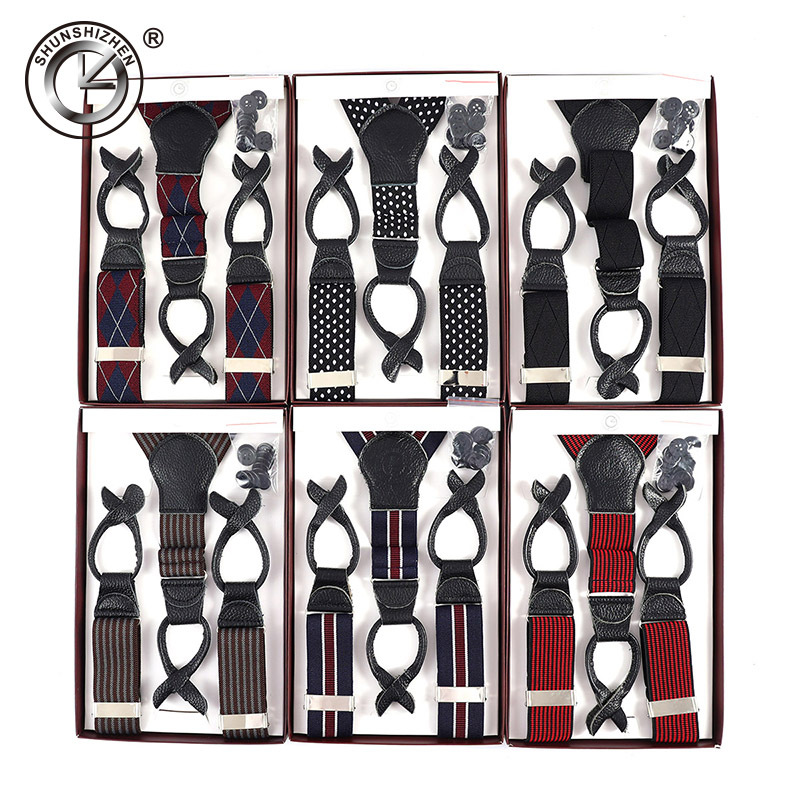 Clockwise 4-clip casual and fashionable men's button-down top leather adult Y-shaped jacquard hanging pants with elastic straps