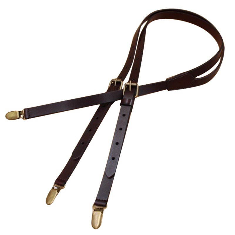 Cross-border manufacturer's 3-clip cowhide shoulder straps for men's adjustable business formal trousers, custom-made shoulder straps details Picture