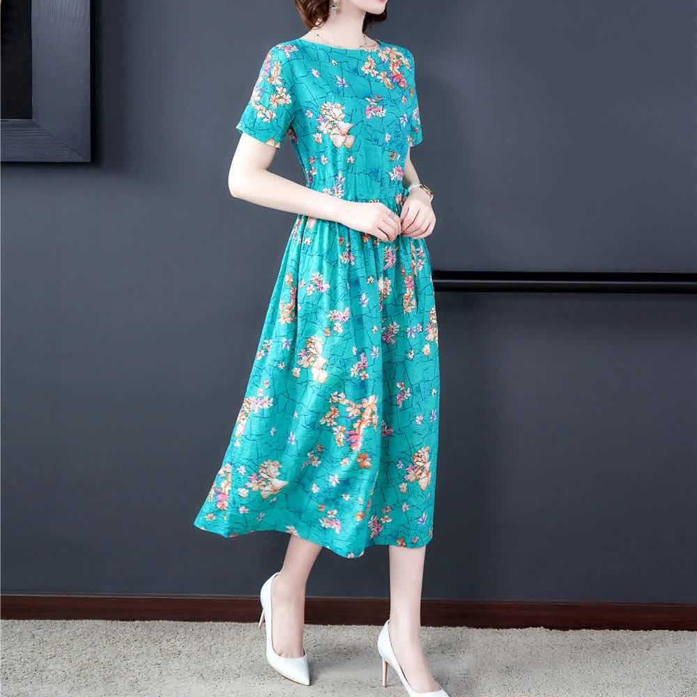 Floral print dress for women 2021 New style, fashionable, feminine, elegant and slimming mid-length summer short-sleeved dress Specification image