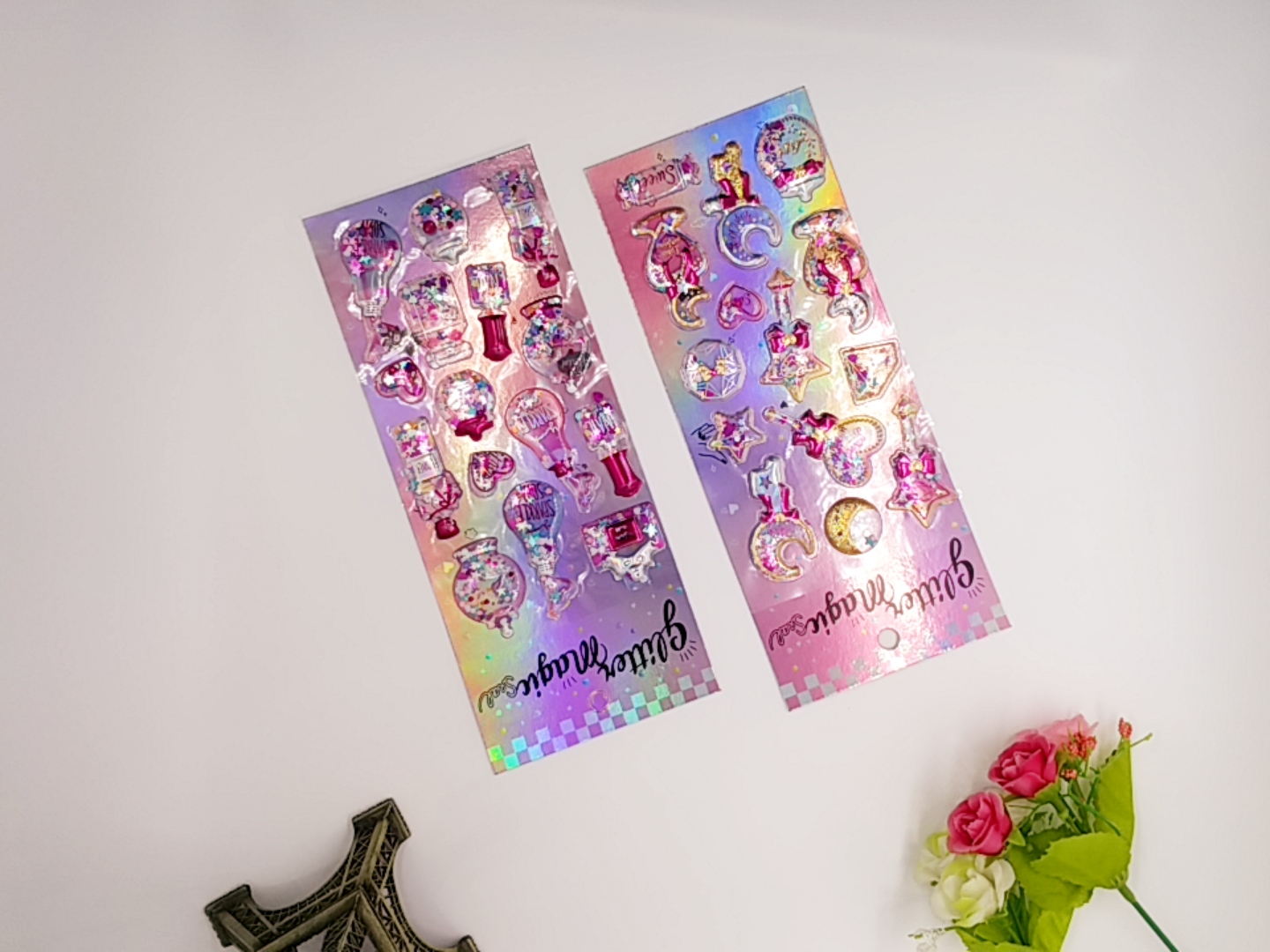 Children's stickers, shiny and gilded rocking stickers, 3d stereoscopic sand stickers, fresh and cute cakes, heart-shaped toys Specification image