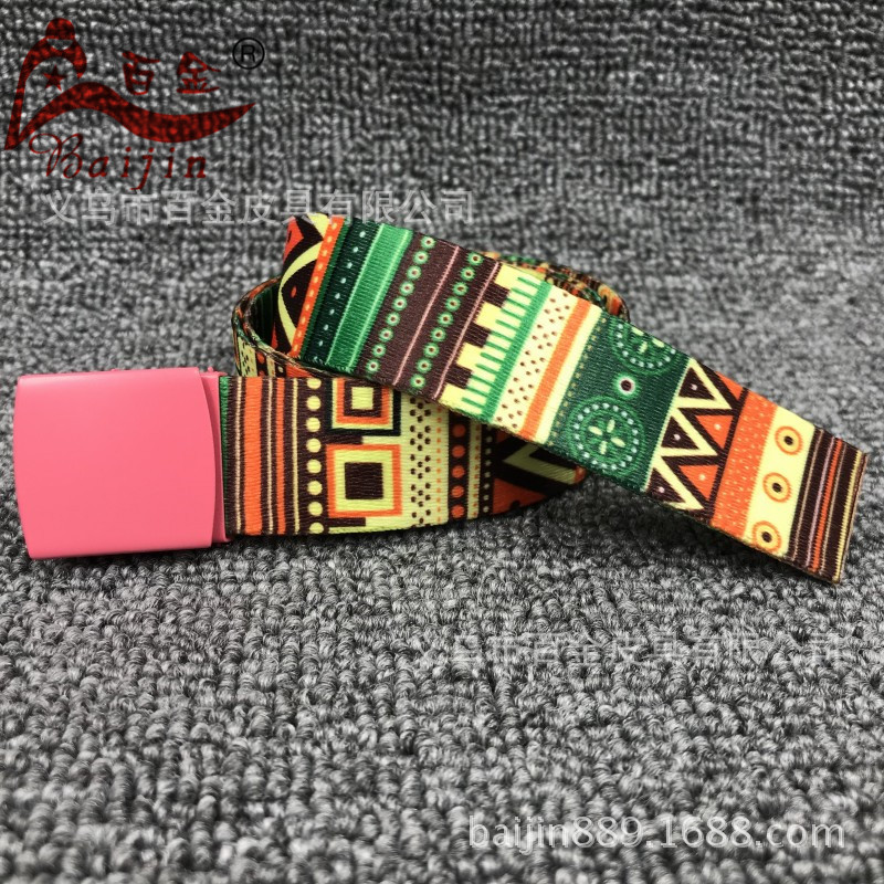 Nuevos niños estampado color caramelo cinturón estampado cuadrado aguja hebilla insertado cinturón moda casual cinturón de pantalón tejido