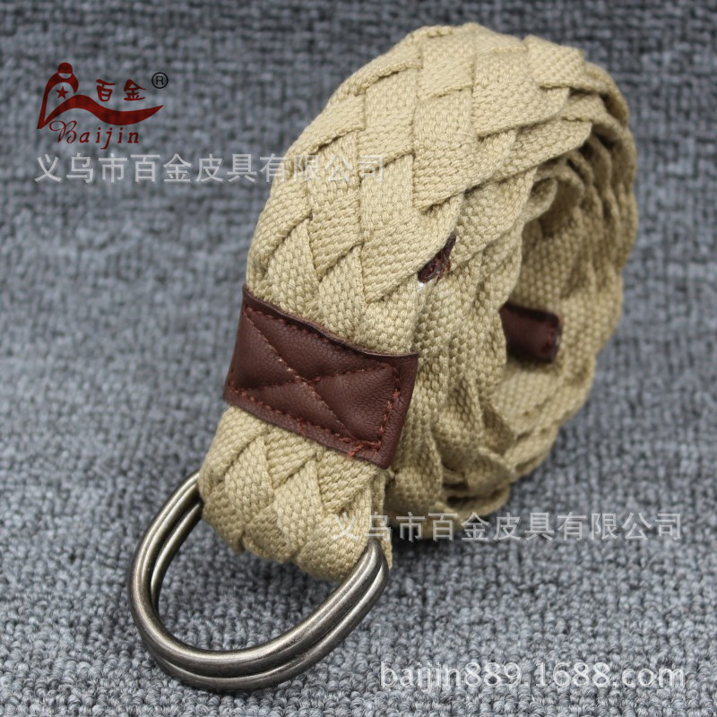Men's and women's single-loop casual belt, thin polyester-cotton woven belt, thick D-shaped double-loop buckle elastic belt details Picture
