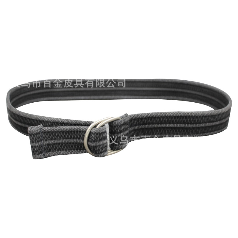Personalized striped canvas belt, D-shaped double-loop woven belt, neutral smooth elastic casual belt