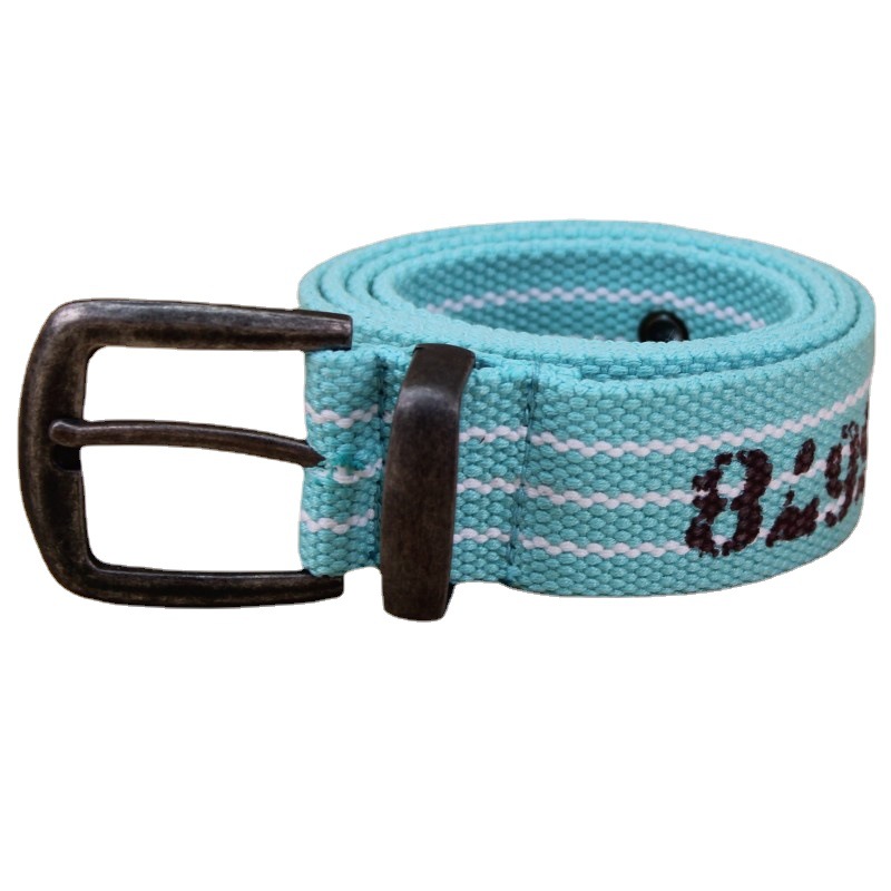 Comfortable polyester-cotton children's woven belt, fashionable and simple fine belt, pin buckle type ordinary belt details Picture