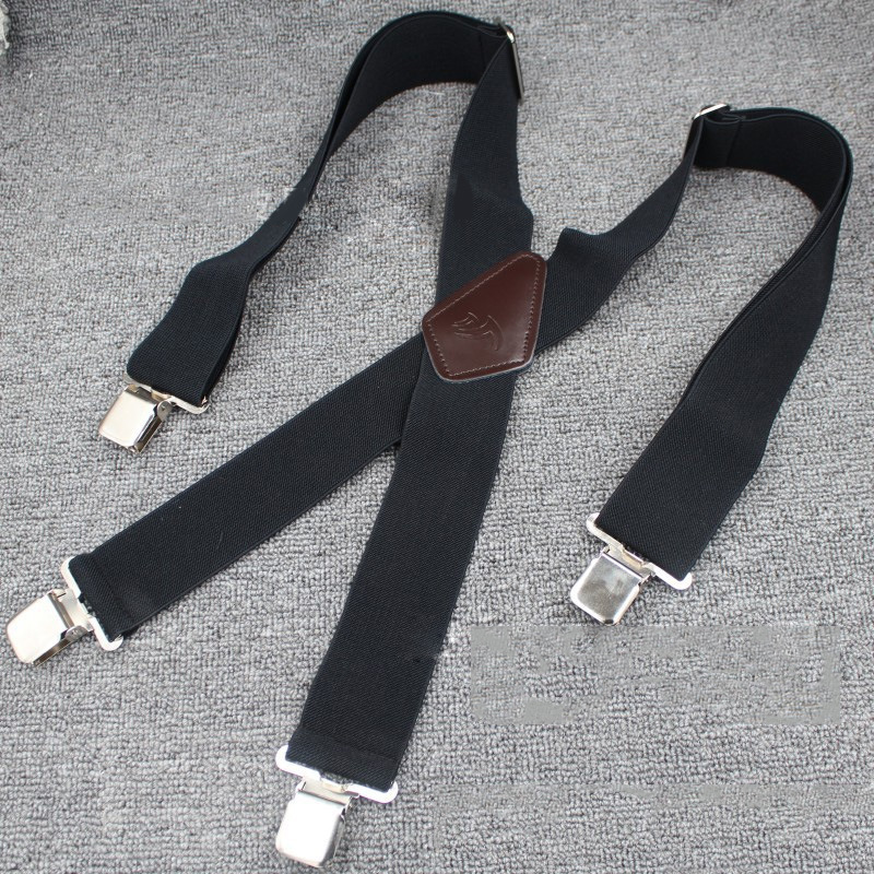 2020 New British-style black X-shaped men's shoulder strap, fashionable and casual, 4-clip elastic strap