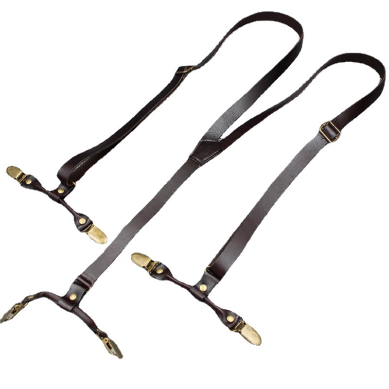 2020 New unisex top-grain cowhide six-clip metal adjustable buckle shoulder strap for outdoor use, sturdy and practical Application Scenario