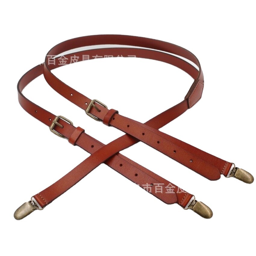 Cross-border manufacturer's 3-clip cowhide shoulder straps for men's adjustable business formal trousers, custom-made shoulder straps