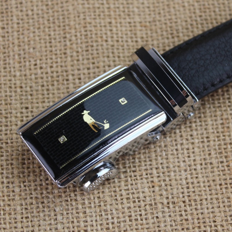 New genuine leather men's belt, automatic buckle, thin cowhide waist belt, fashionable and versatile, cowhide waist accessory manufacturer wholesale Specification image