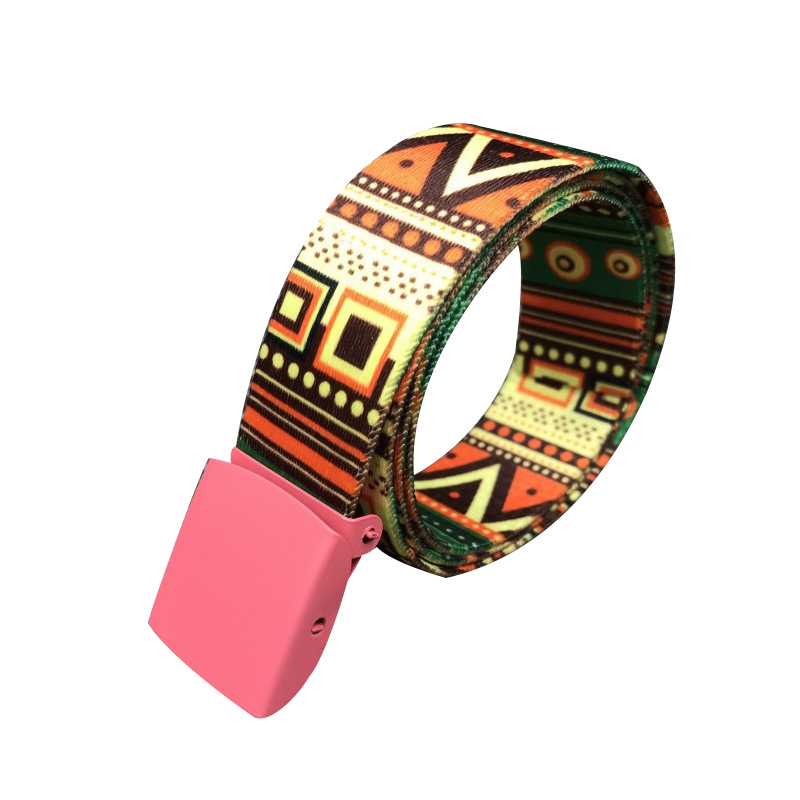 Nuevos niños estampado color caramelo cinturón estampado cuadrado aguja hebilla insertado cinturón moda casual cinturón de pantalón tejido Item Picture