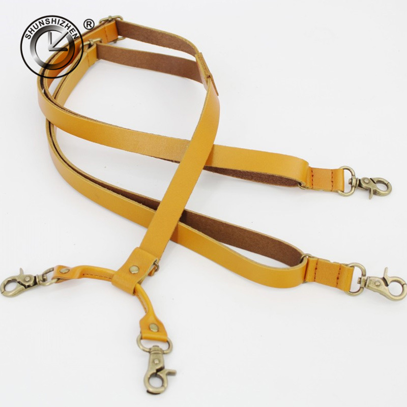 New clockwise leather four-hook combination buckle shoulder strap for both men and women, outdoor sturdy two-layer cowhide shoulder strap Specification image