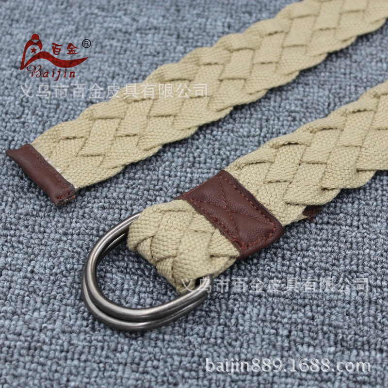 Men's and women's single-loop casual belt, thin polyester-cotton woven belt, thick D-shaped double-loop buckle elastic belt Specification image