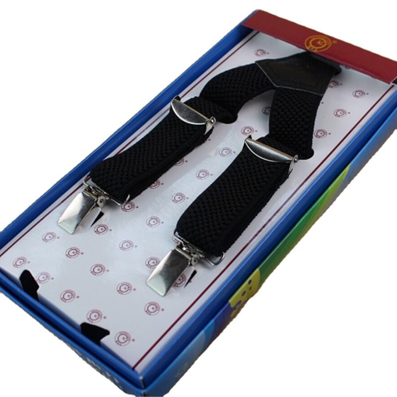 Clockwise casual striped Y-shaped children's shoulder strap, color-blocking fashionable three-clip hanging belt, polyester elastic PU shoulder strap