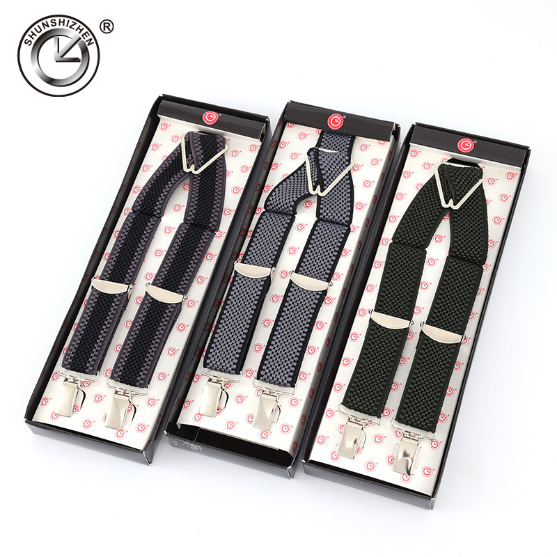 Clockwise manufacturer supplies men's casual shoulder straps with elastic four-clip straps and men's and women's elastic hanging belts details Picture