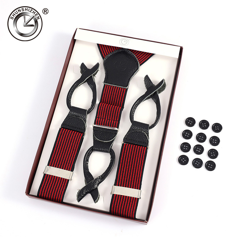 Clockwise 4-clip casual and fashionable men's button-down top leather adult Y-shaped jacquard hanging pants with elastic straps Item Picture