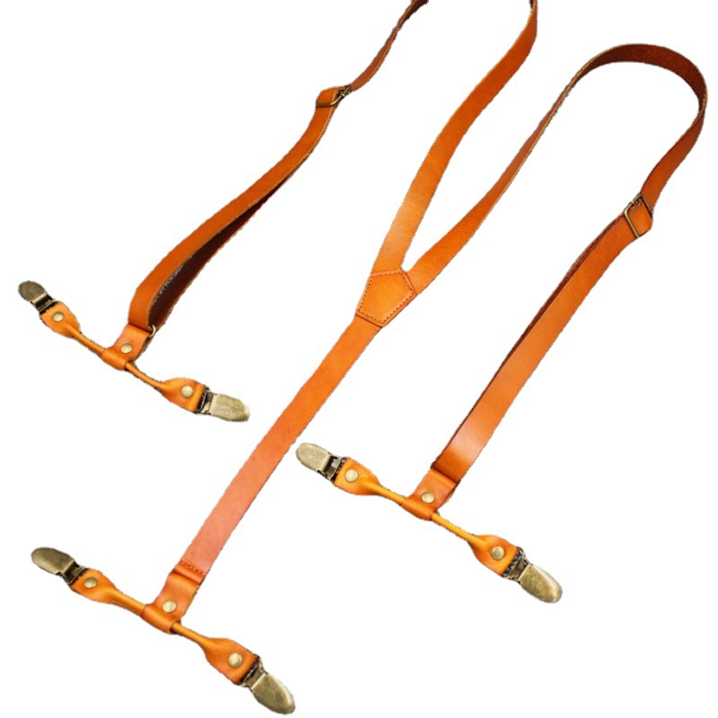 2020 New unisex top-grain cowhide six-clip metal adjustable buckle shoulder strap for outdoor use, sturdy and practical